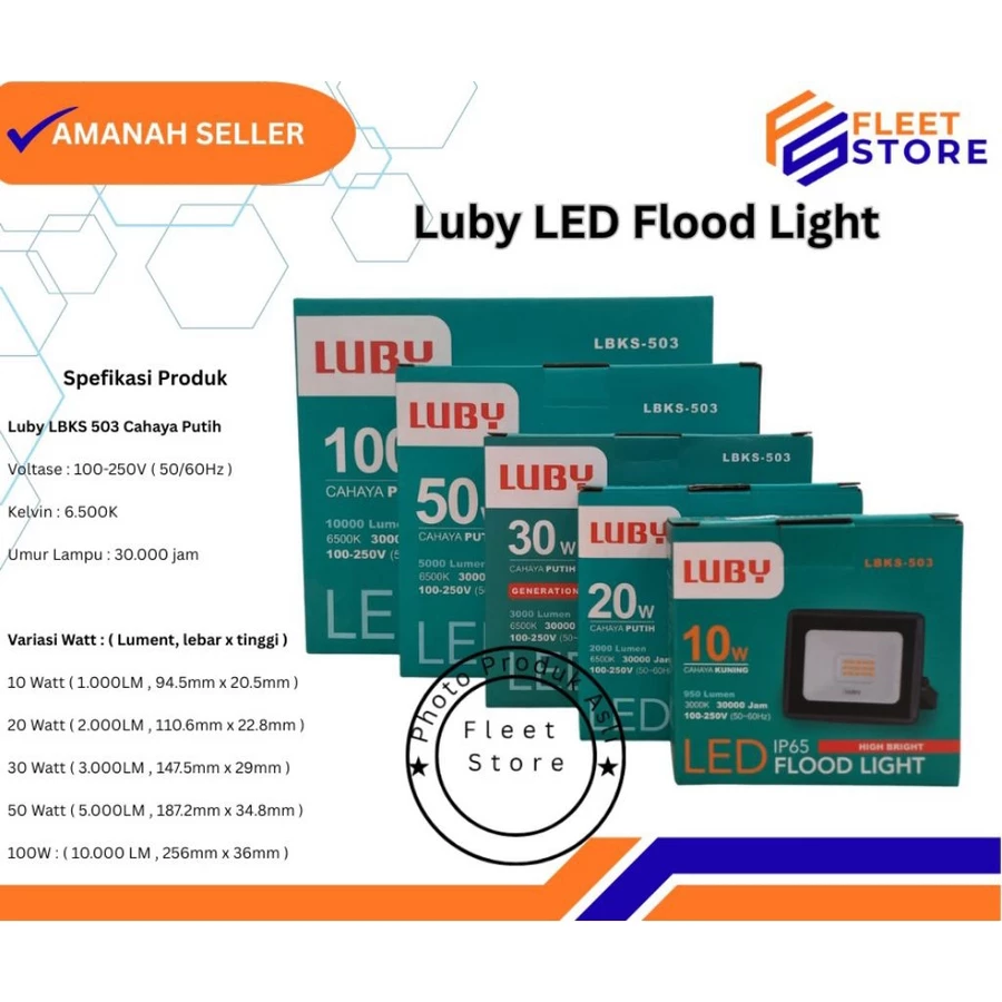 Luby LED Flood Light  10 Watt Putih dan Kuning