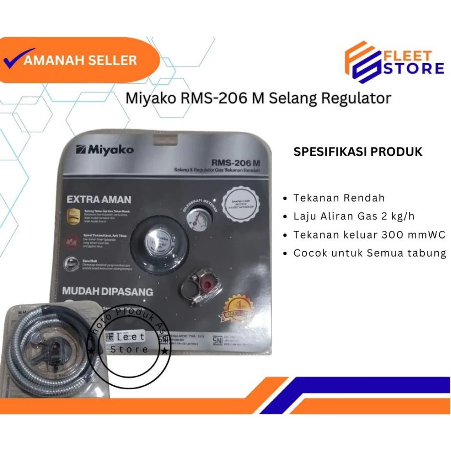 Paket lengkap Miyako RMS-206 M Regulator + selang free karet dan Clamp anti slip