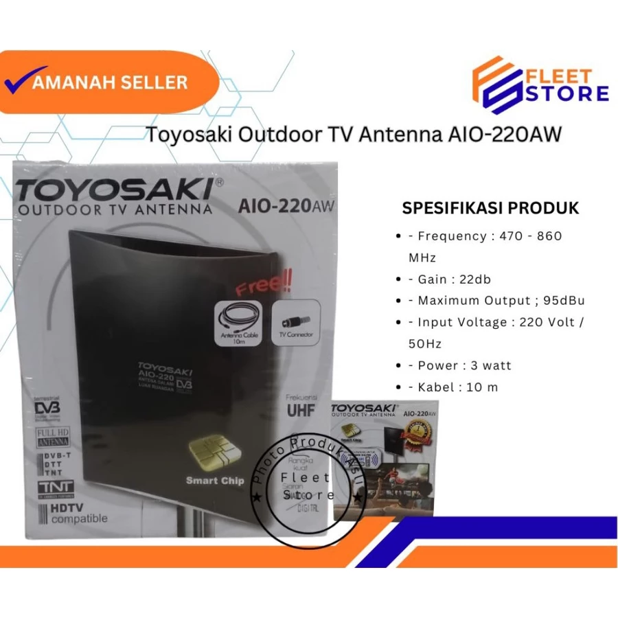 Antenna Toyosaki AIO-220AW Free Antenna Cable dan TV Connector
