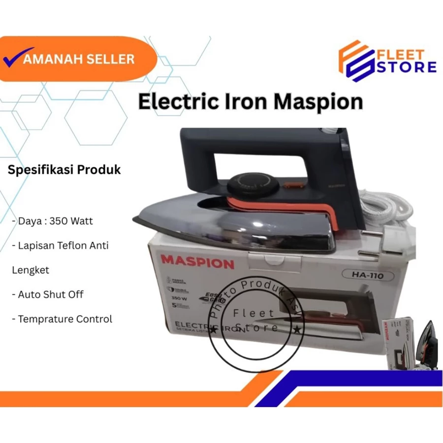 Setrika Maspion HA-110 anti lengket dan panas merata